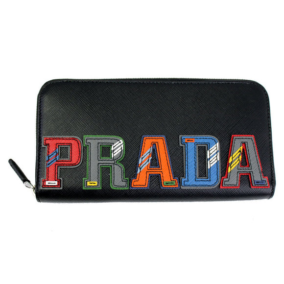 Prada Multicolor Leather Black SAFFIANO CHARACTER Long Zip NERO Wallet - Picture 1 of 4